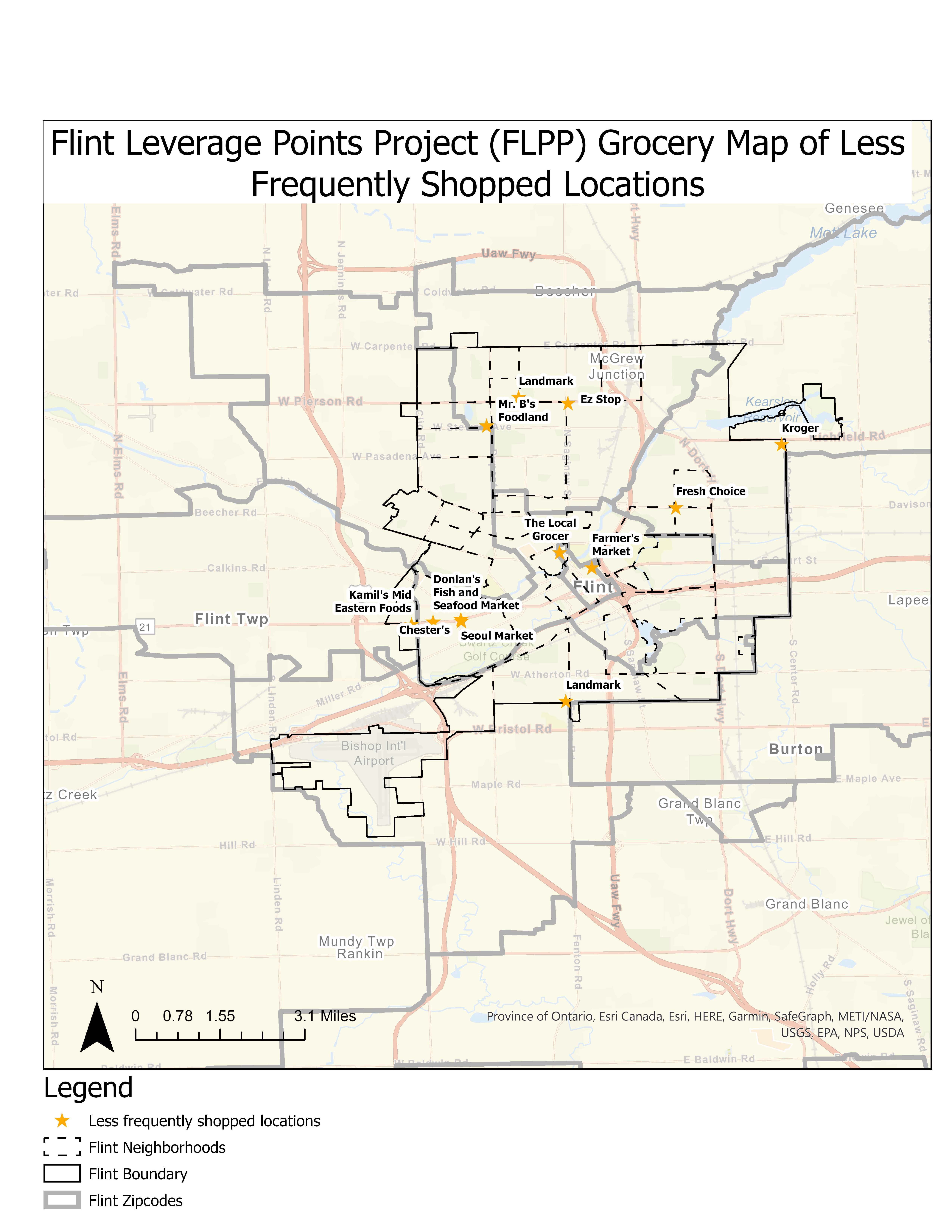 Less Frequently shopped locations Grocery map